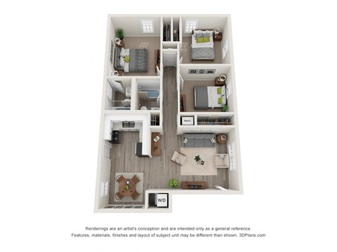 Floor plan for 3 beds, 2 baths, 1600 sqft